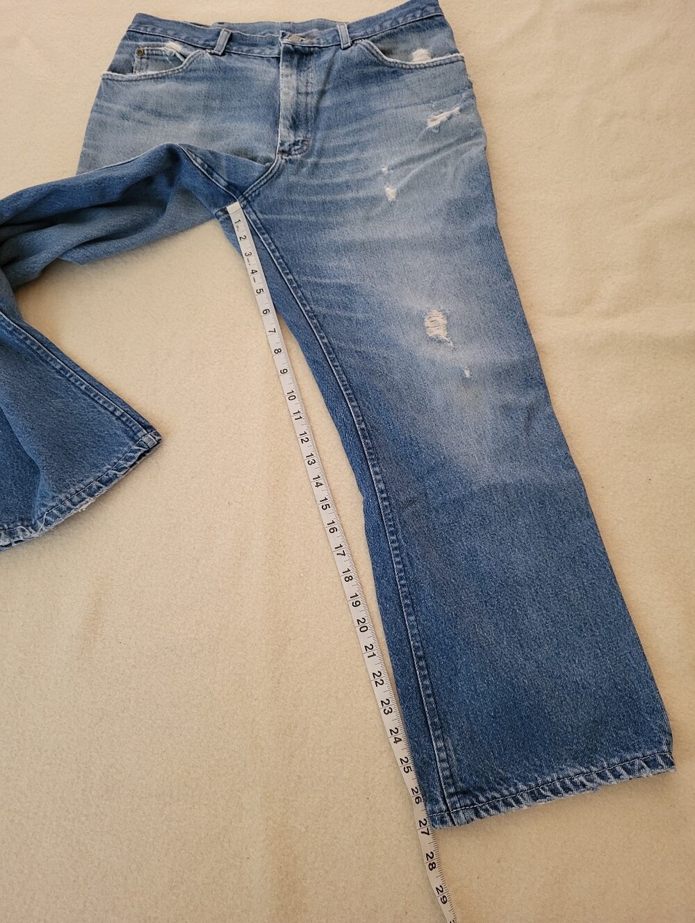 Vintage Lee Blue Jeans 32x27 Distressed Patina Straight Leg Cotton - Picture 4 of 13
